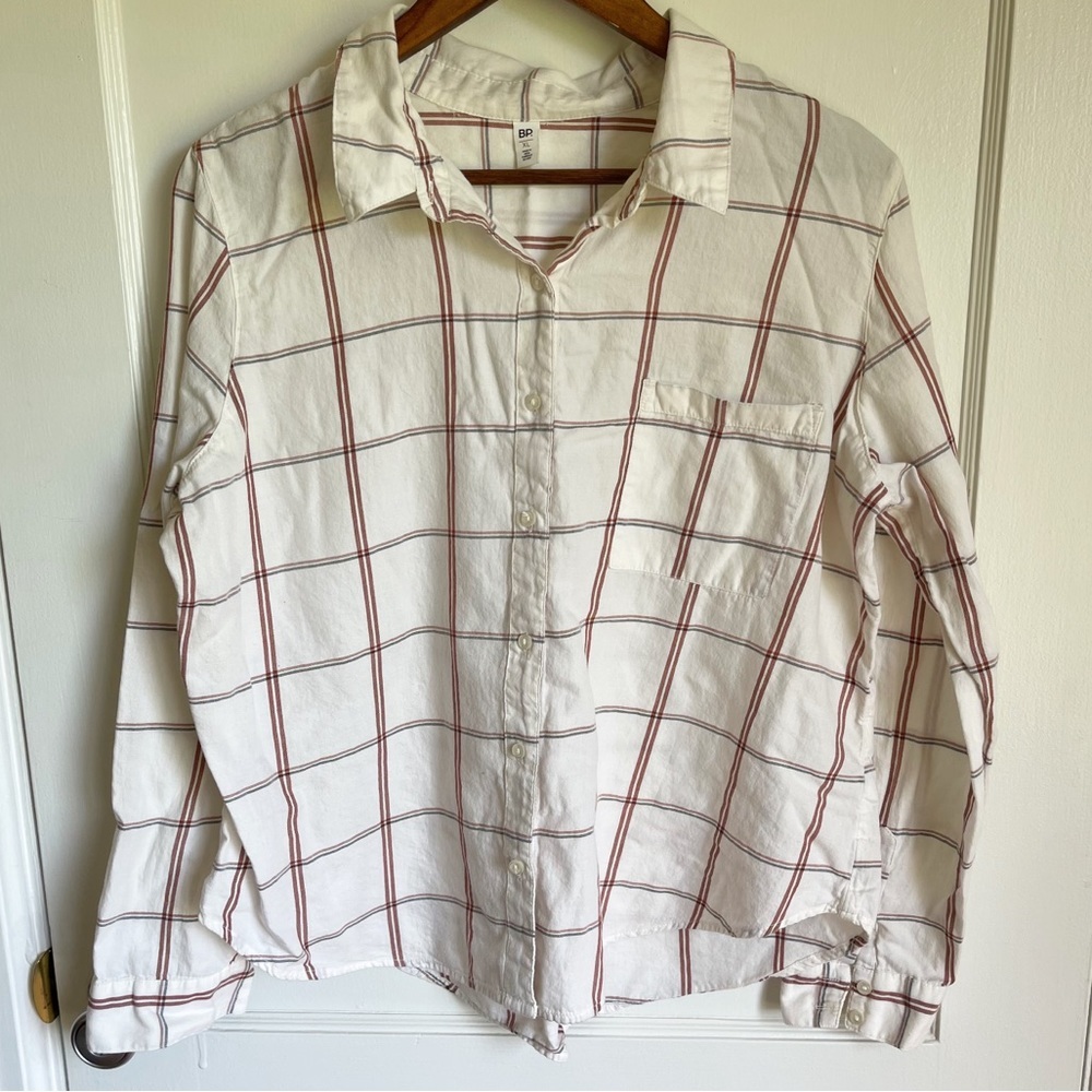 Nordstrom BP. Plaid Button-Up Shirt- Ivory Windowpane Weave